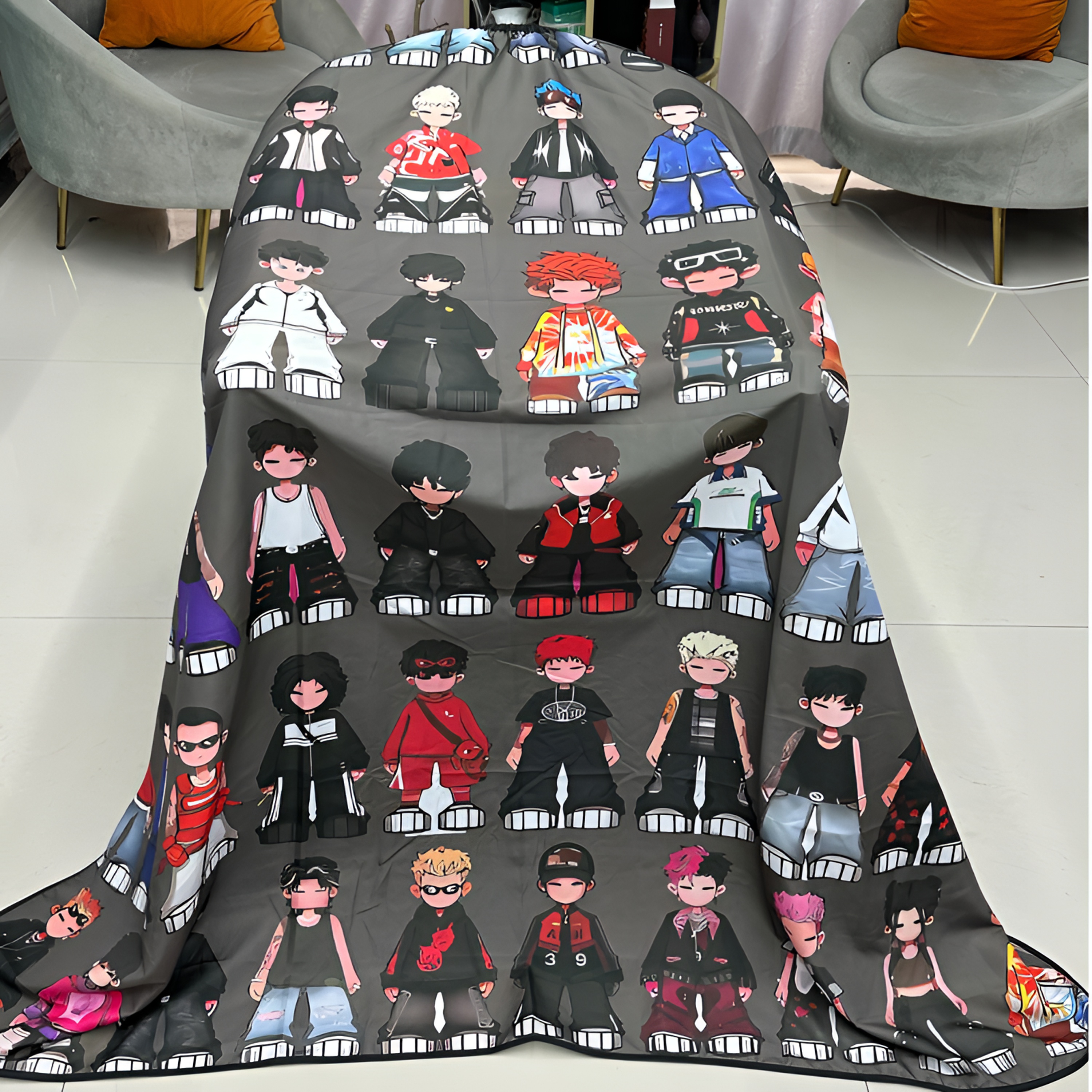 个性小人-发廊专用围布3D数码围布防静电 加宽加大1.5x1.9