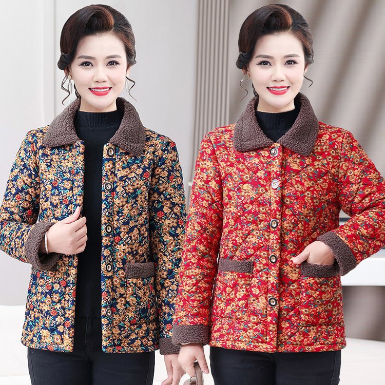 加绒保暖中老年妈妈装棉衣棉服秋冬老年人洋气棉袄母亲上衣外套