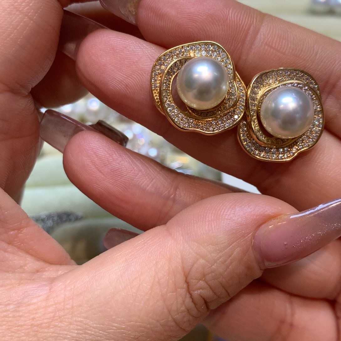 海水珍珠耳饰银S925镶嵌