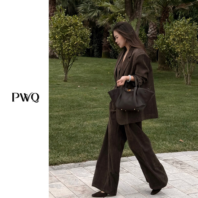 【午夜棕绅】套装高腰直筒阔腿裤垂感利落XCGJ-25101699-QT