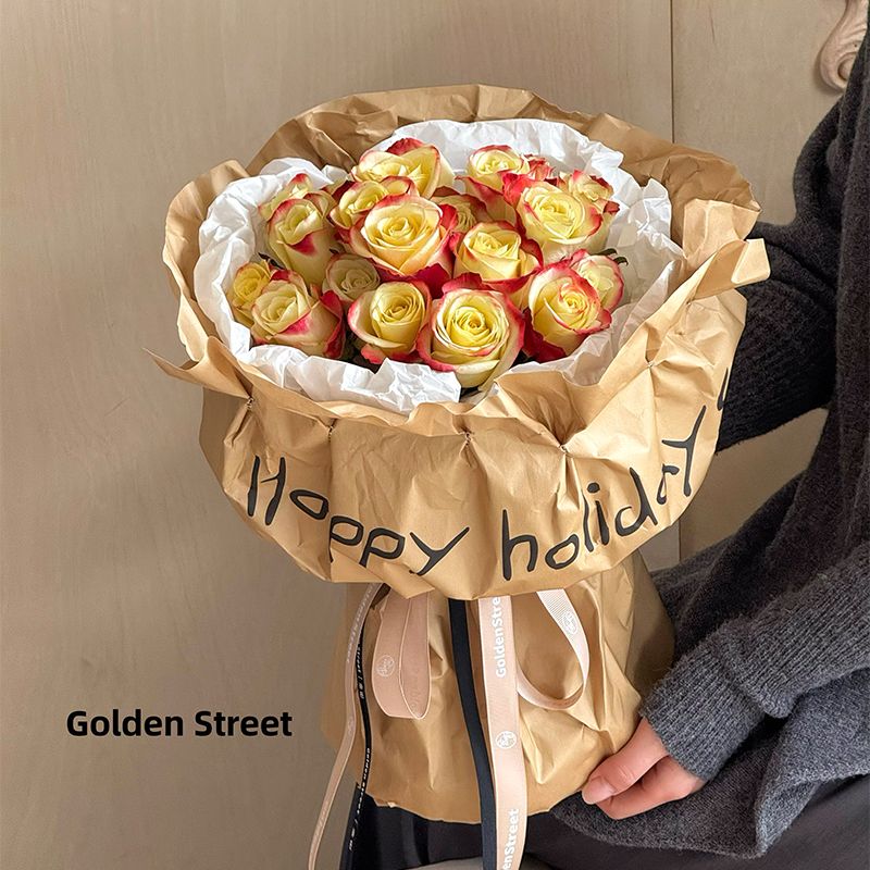 【花寻礼韵】女神节复古玫瑰花束包装木棉纸法式慵懒风花束包花材料