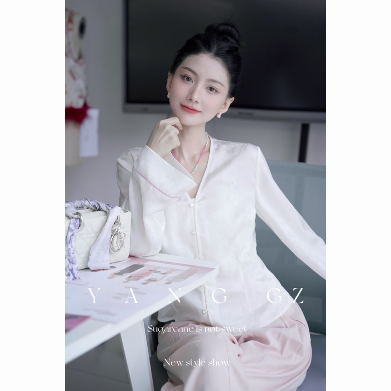 YANG GZ【Q海棠依旧】新中式醋酸海棠花提花衬衫女 GZ5153SH602426