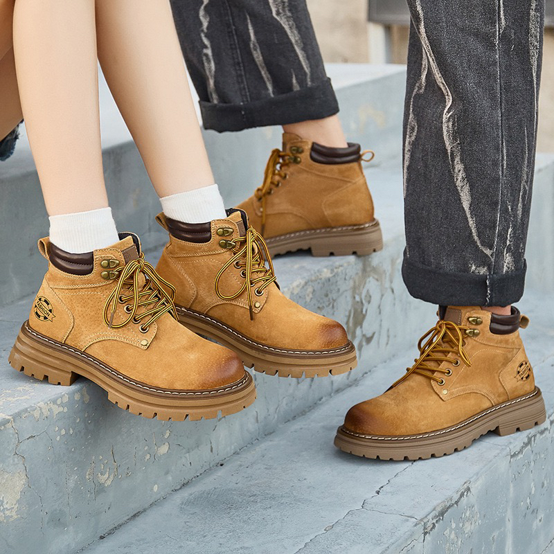 情侣款真皮大黄靴2025新款秋冬季男鞋英伦风短靴厚底马丁靴女鞋子