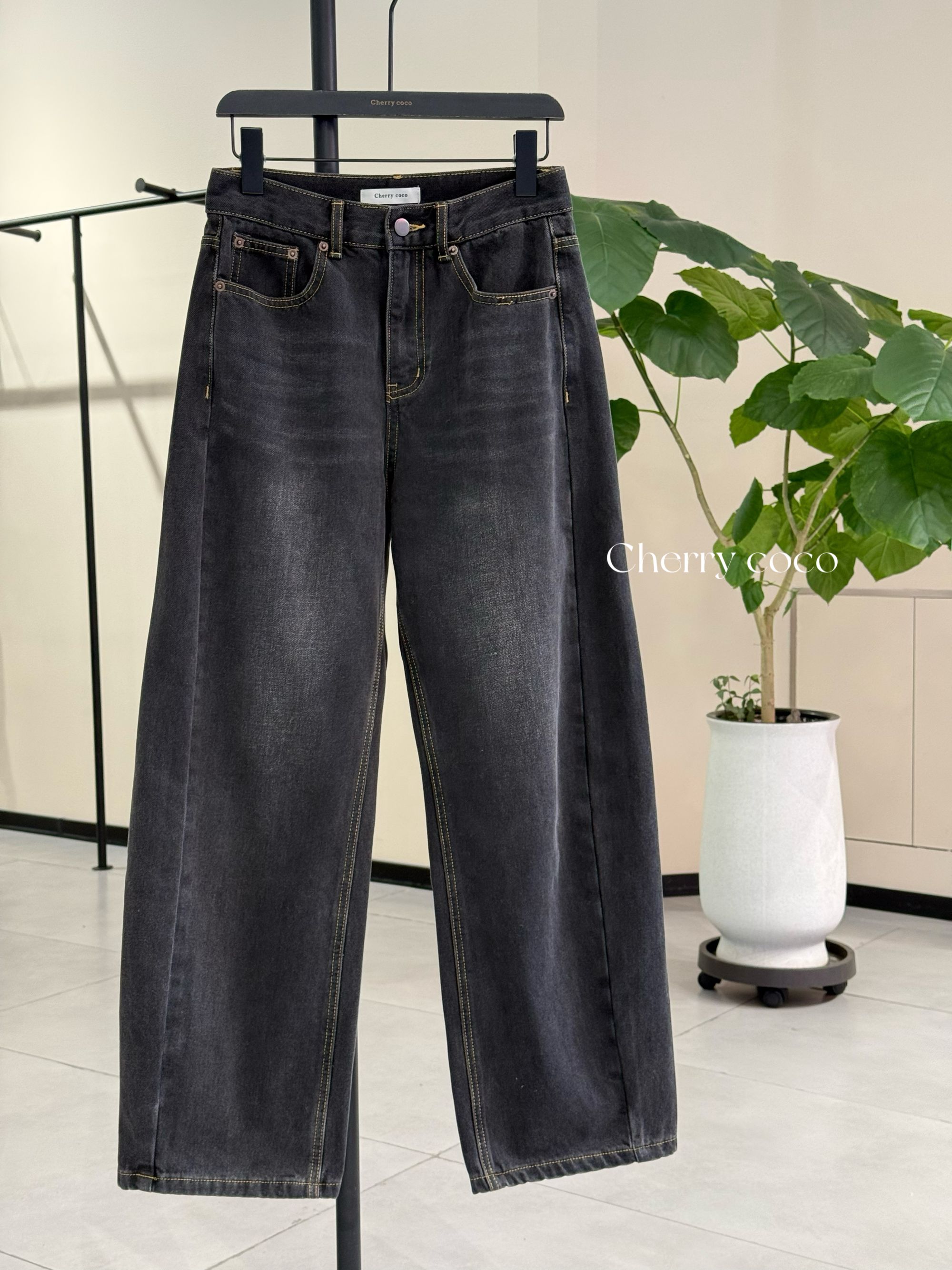 C25882-冬季新款阔腿牛仔裤女百搭复古加绒