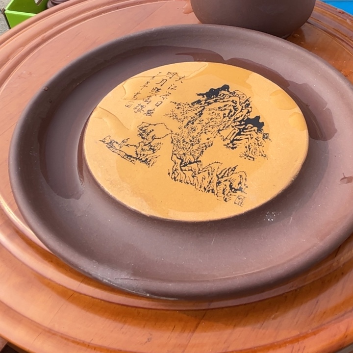 小***山紫砂茶壶刻绘壶承