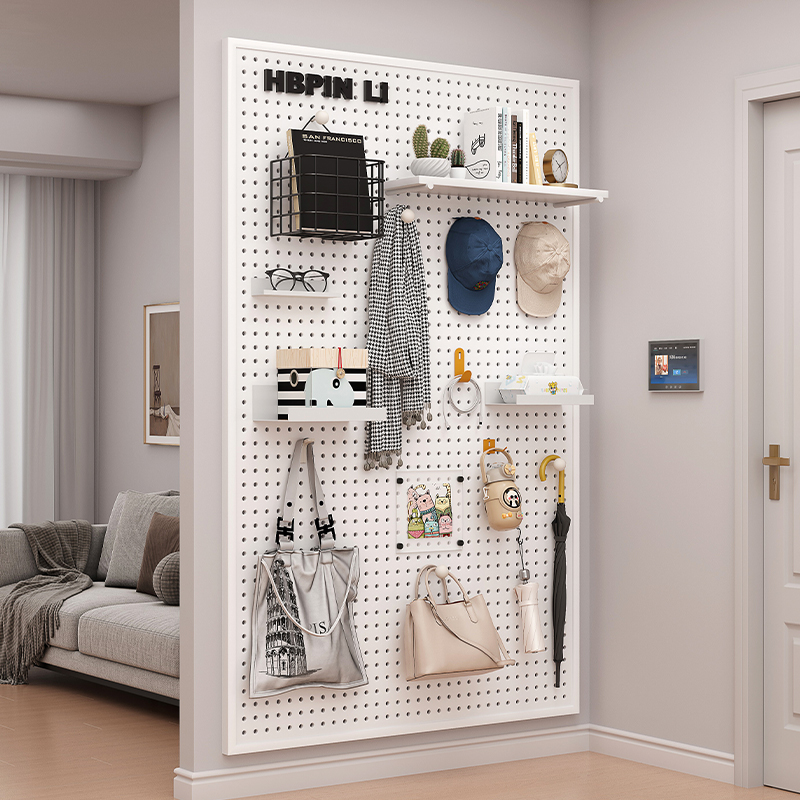 洞洞板家用入户玄关墙面收纳置物架货架饰品展示架钢制多功能挂板