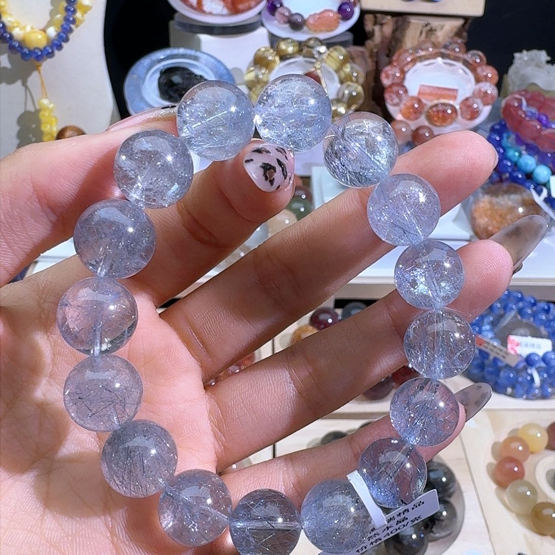 水晶手链未镶嵌天然巴西蓝钢丝手串2