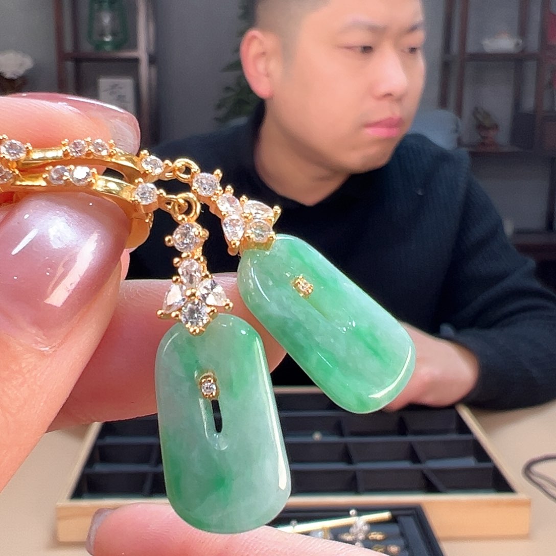 翡翠耳饰银S925镶嵌耳环25