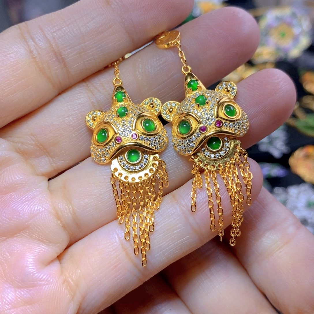 翡翠耳钉银S925镶嵌天然翡翠