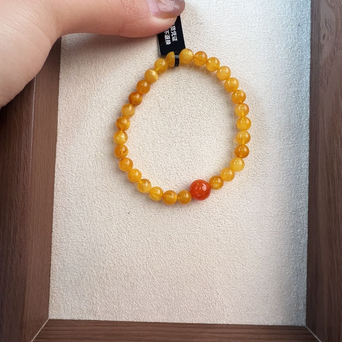 蜜蜡未镶嵌手链6.4mm蜜蜡手串