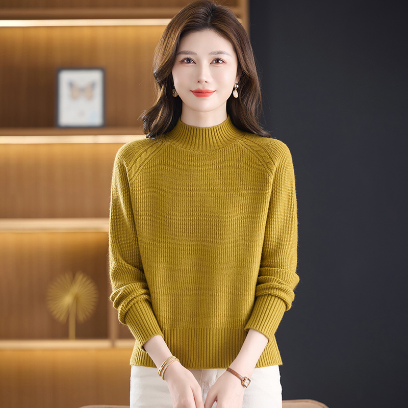 【羊毛衫】2025冬季新款纯色女士半高领厚毛衣时尚洋气宽松显瘦套头