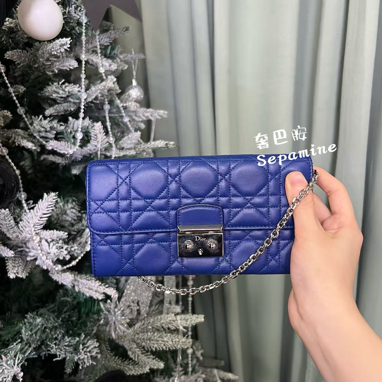 95新 DIOR/迪奥 /Lemon Vintage/藤格纹/深蓝色/钱包