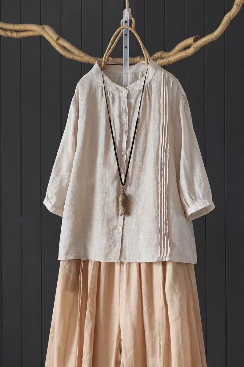 苎麻亚麻上衣连衣裙夏季薄款透气{直播间扣号链接}国风绣花