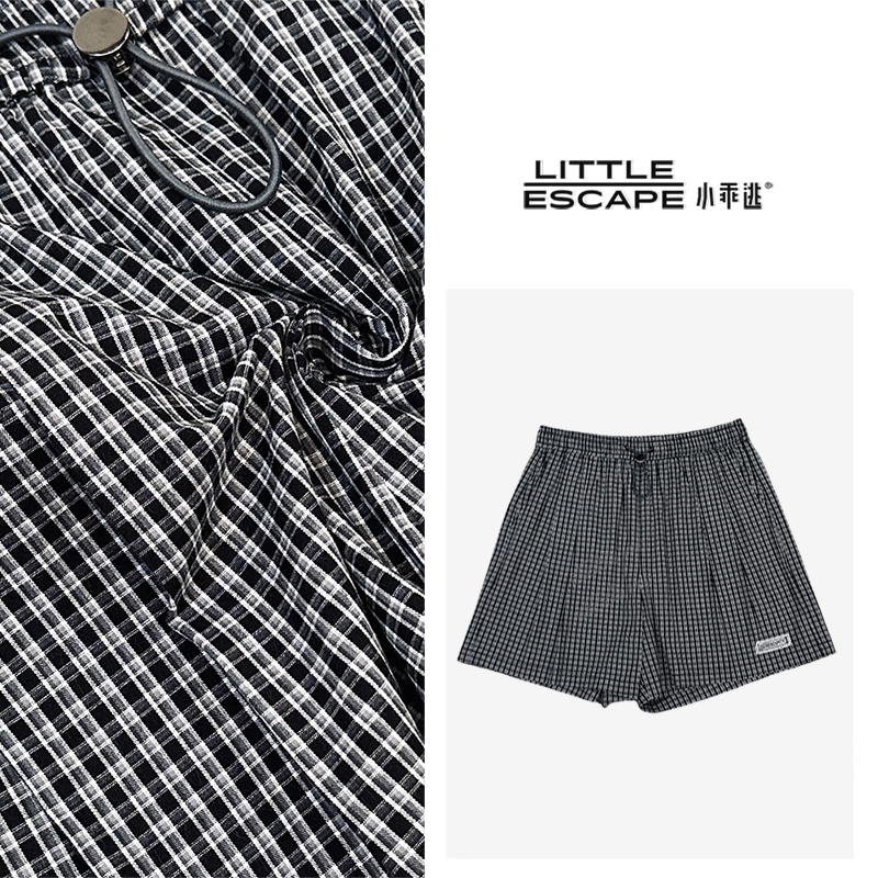 小乖逃格子短裤 双口袋弹力抽绳字母阔腿短裤 S25141