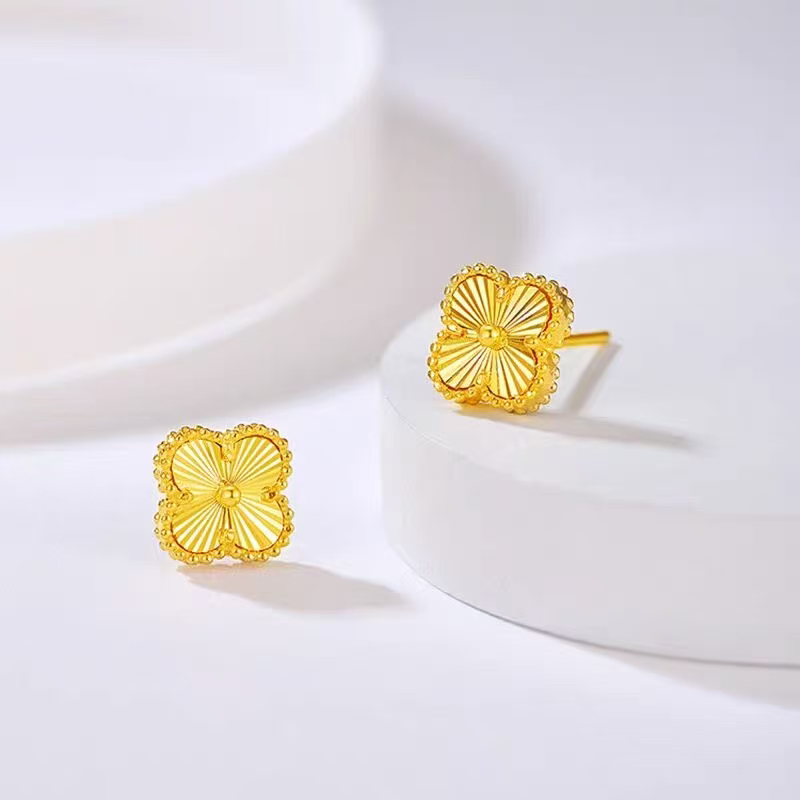 足银耳饰 【黄色幸运草直针耳钉】一对