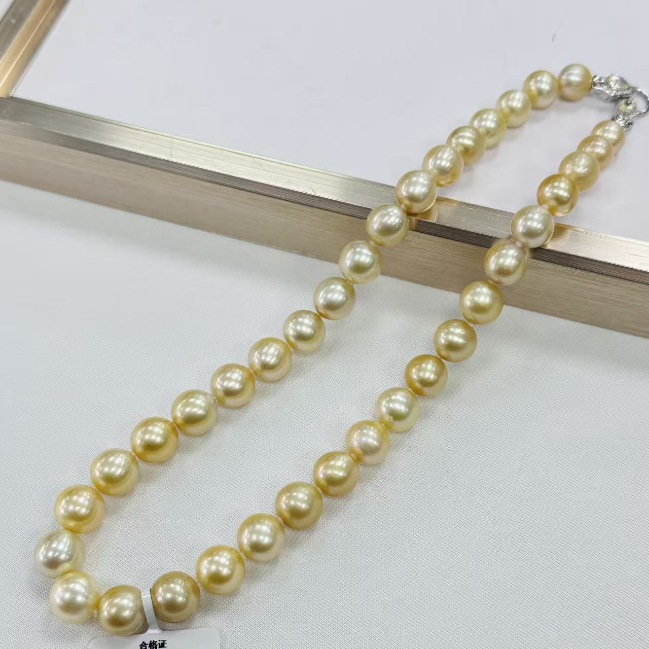 娜点珠宝  海水金珠 9-12mm蛇扣珍珠项链S925银