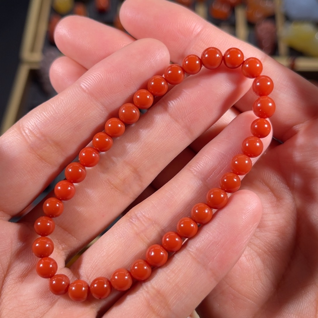 南红玛瑙老南红满色爆肉圆珠手串5.5左右未镶嵌