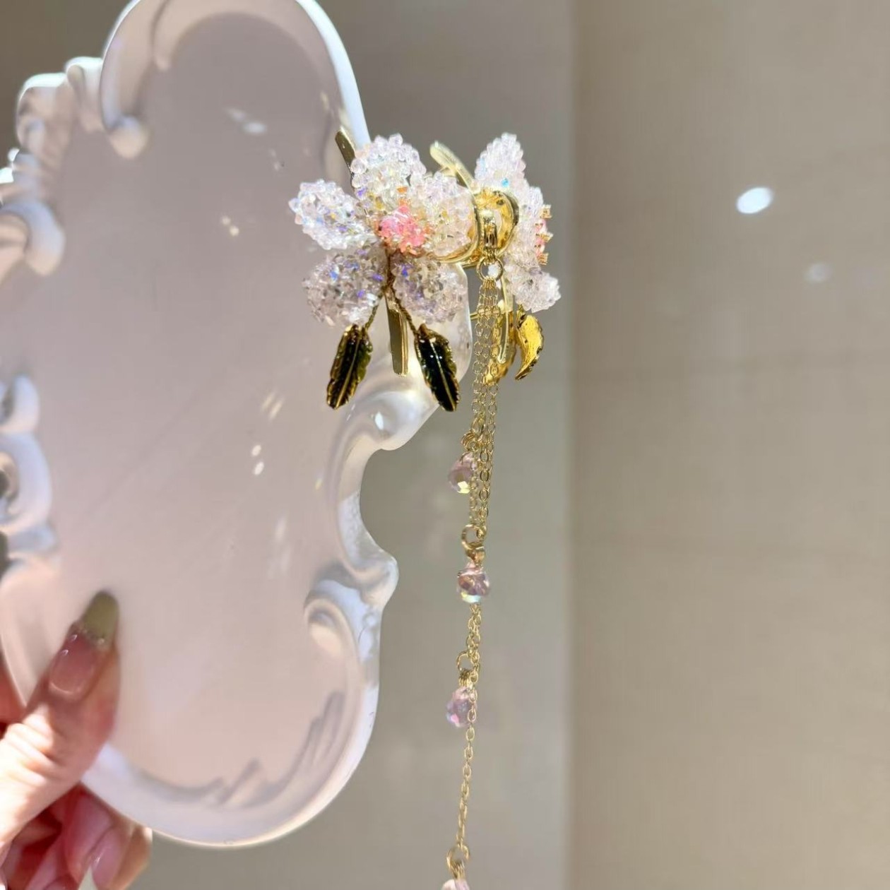 【莫奈海之星】粉荷塘月色系列小抓流苏发夹设计气质高级感日常