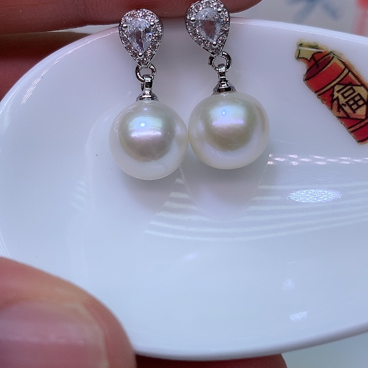 银S925镶嵌耳饰淡水珍珠