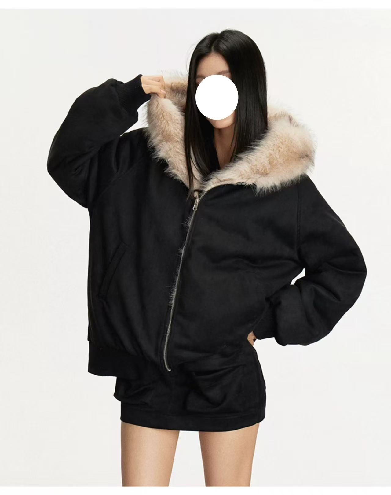 冬季外套加厚两穿毛领连帽开衫卫衣韩系百搭保暖棉服外套 AM25685