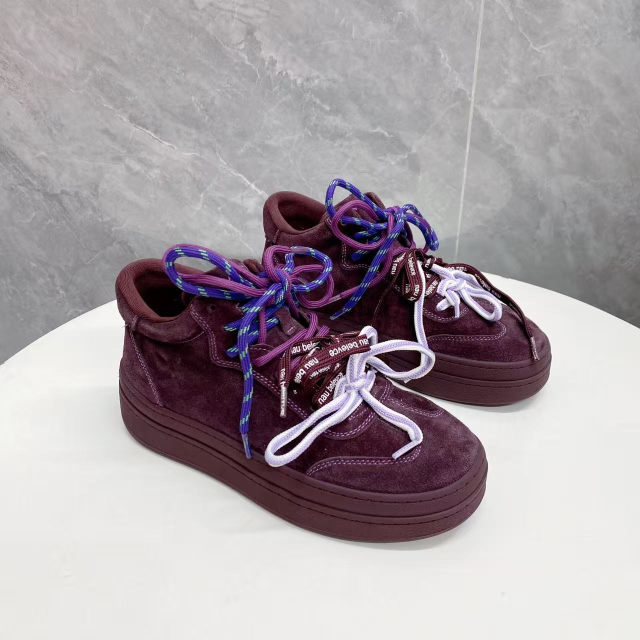 C9679 紫色  时尚德训鞋女2025秋季新款舒适百搭高帮休闲鞋