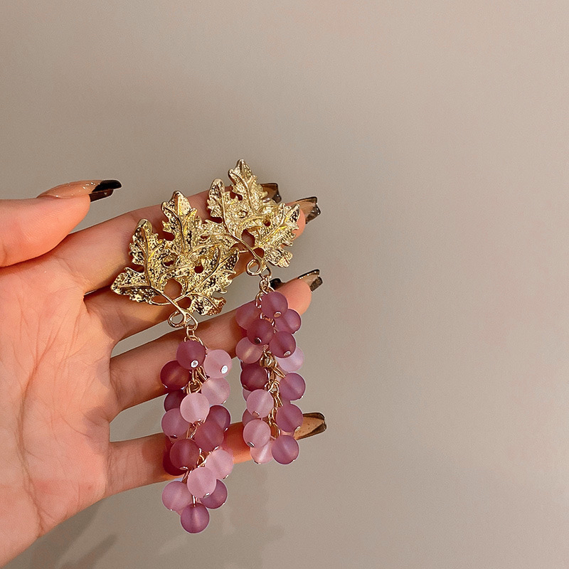 铜合金耳饰 紫色葡萄树叶耳环