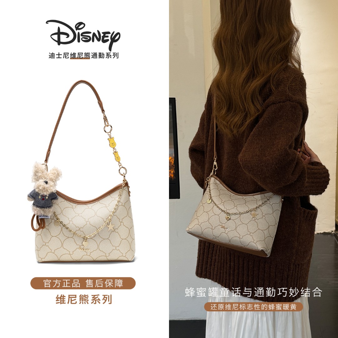 Disney/迪士尼正品新款维尼熊腋下包时尚百搭女士印花单肩斜挎包
