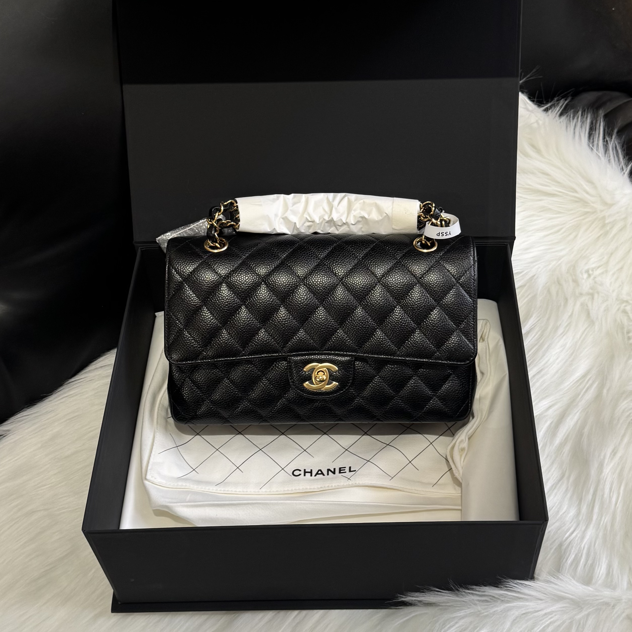 未使用 Chanel/香奈儿 壹所奢品/CF中号 黑金 荔枝皮 全新