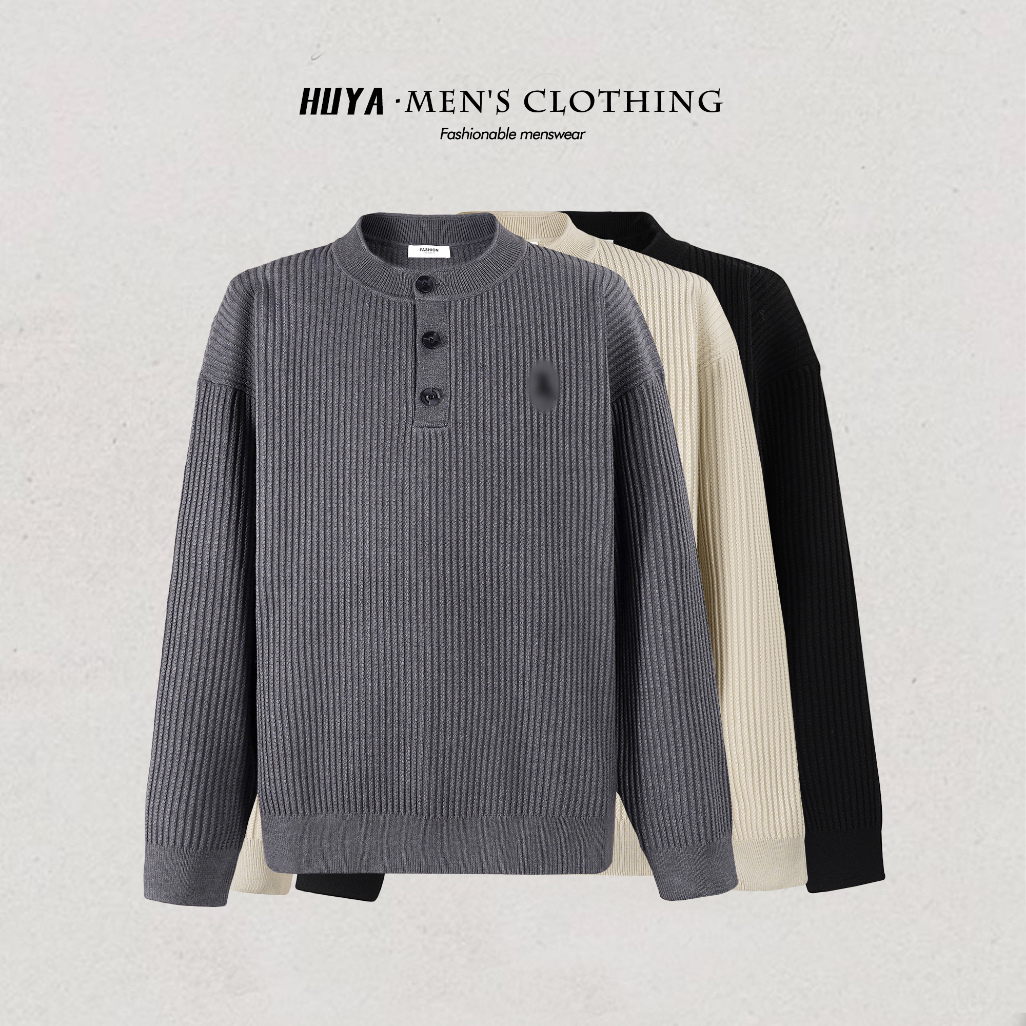 虎牙兄弟男士针织衫冬季复古休闲刺绣设计感纽扣花纱毛衣男77679