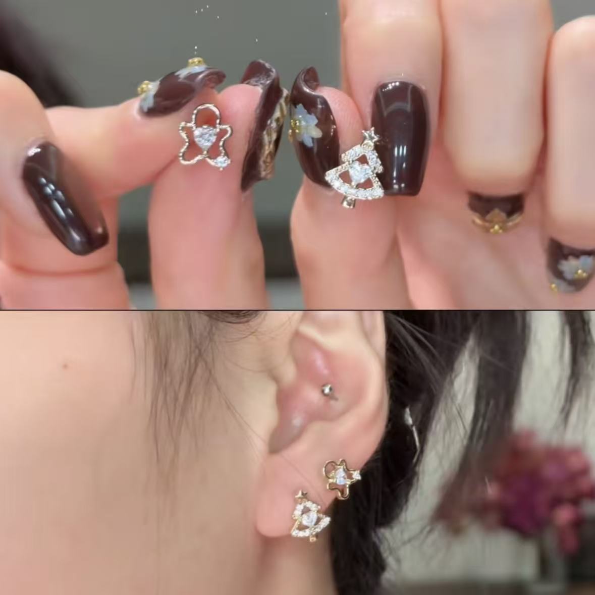 合金耳饰 BIBI【ab镂空圣诞】耳钉EH169