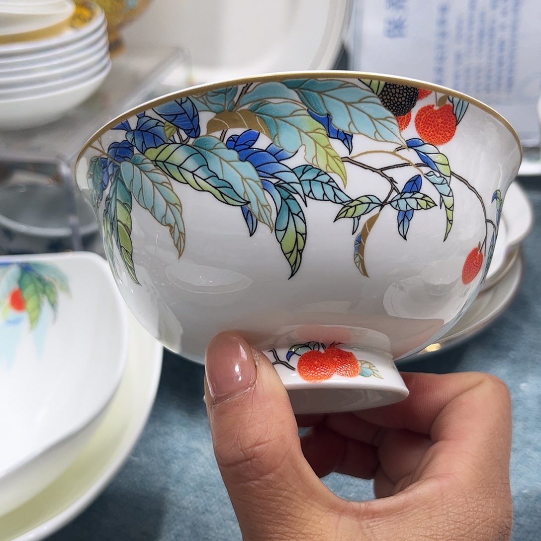 瓷片荔枝高脚腕六个4.5寸