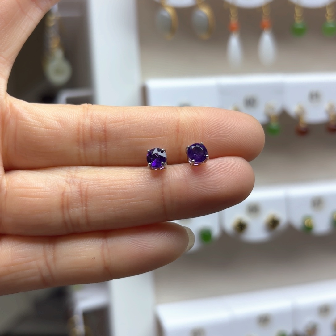 水晶耳饰银S925镶嵌紫水晶