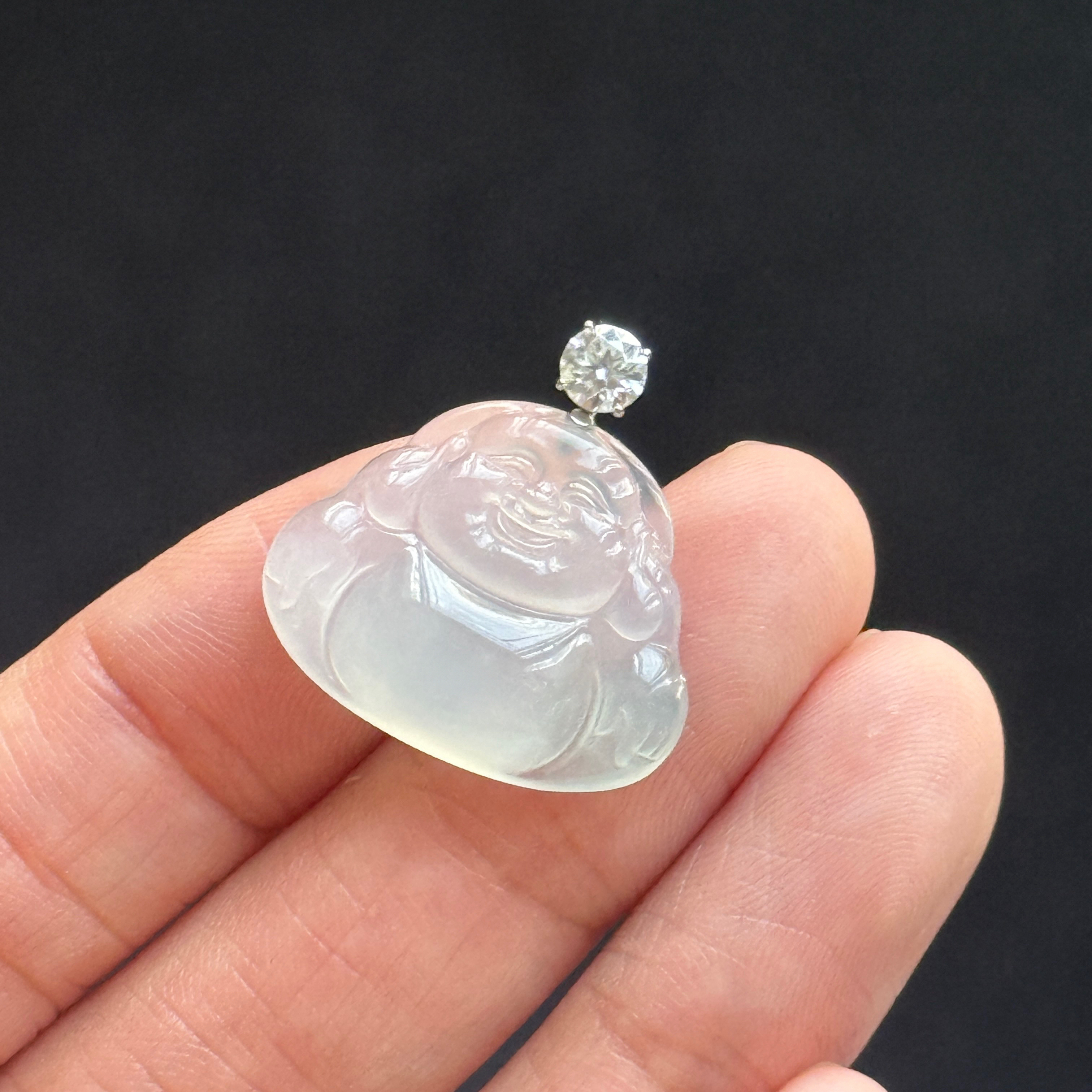 18k一刀切小舒佛佛公吊坠（赠链）缅甸a货翡翠，冰润精致自然光实拍