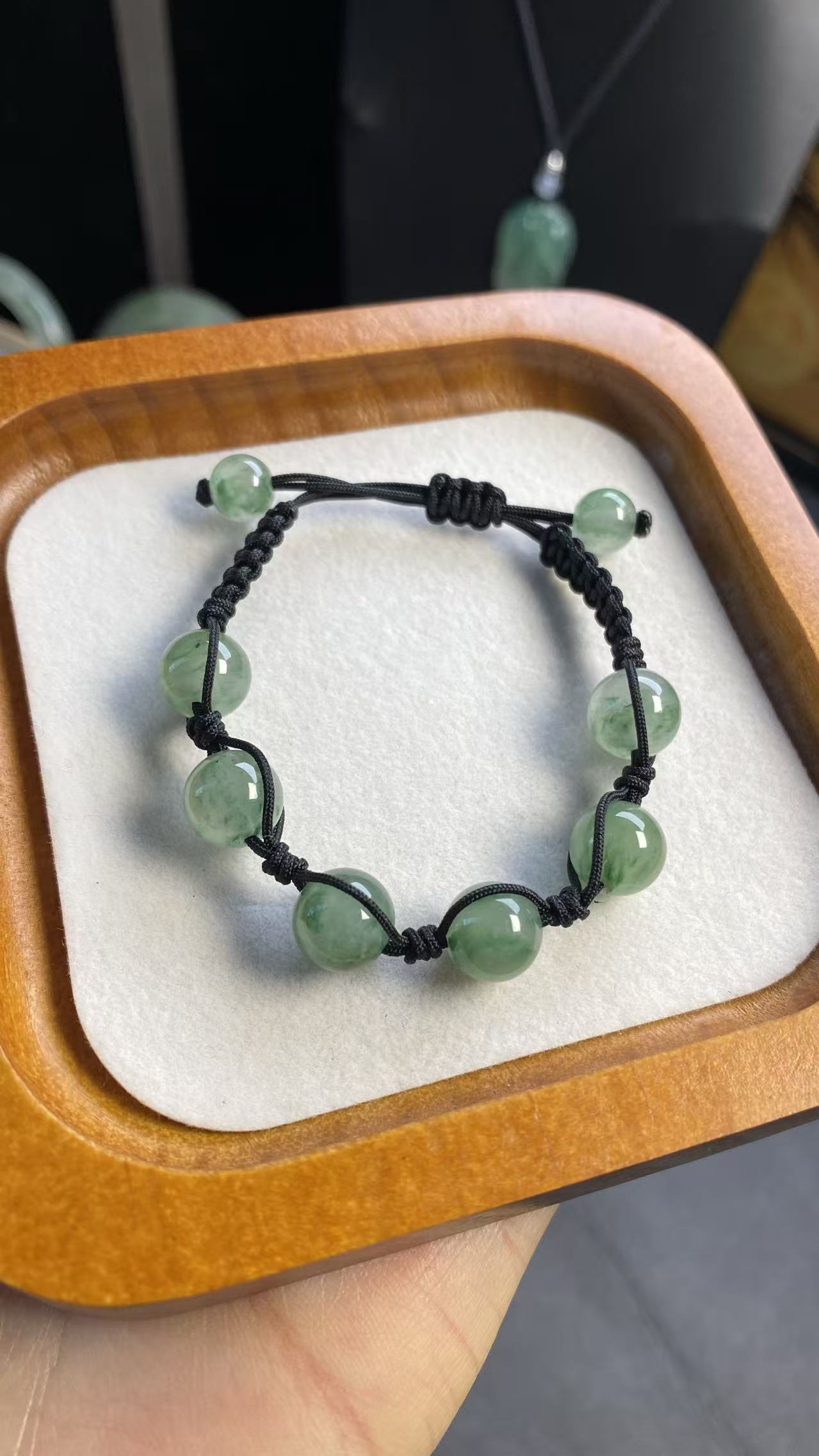 非洲翠珠子手链黑绳 