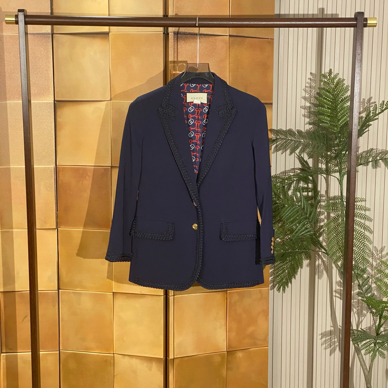 99新 GUCCI/古驰 蓝色学院风满印西装外套/36码/24692