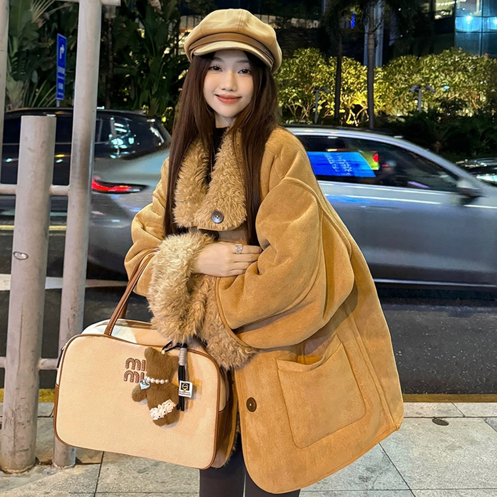 两面穿环保羊羔毛外套加厚保暖皮毛一体大衣加厚韩版2025秋冬新款