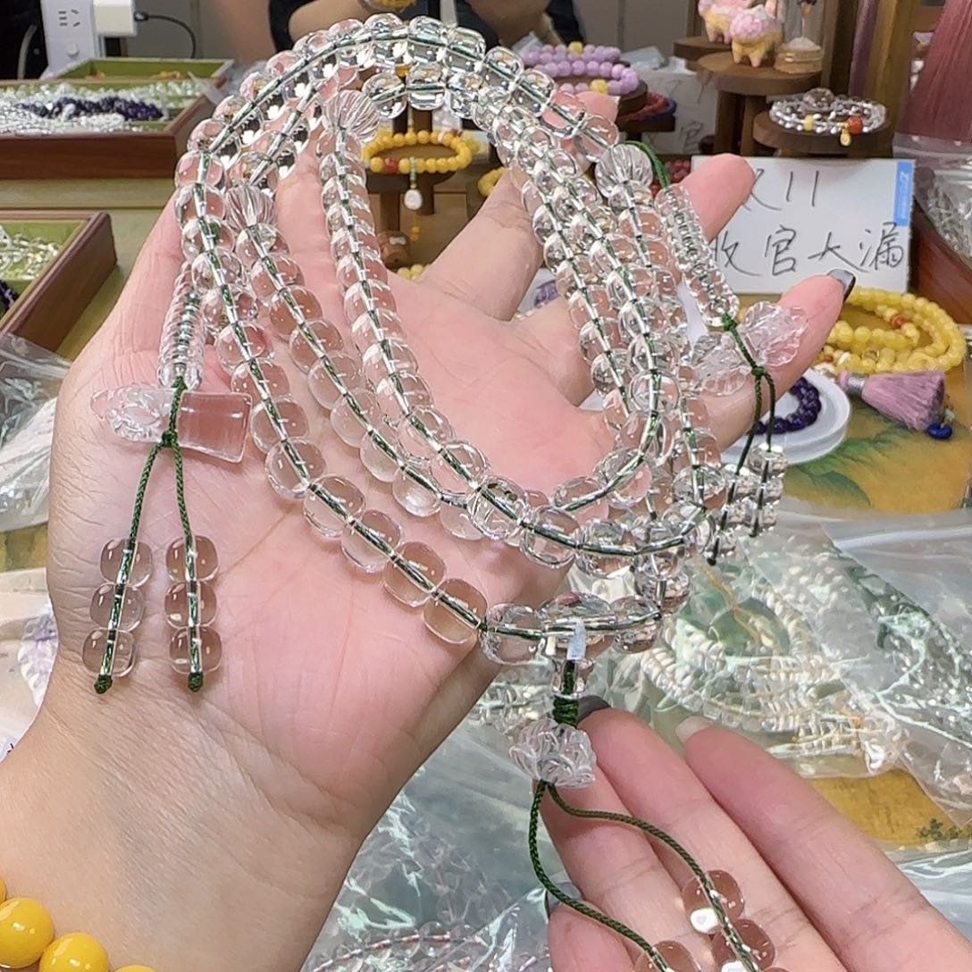 签****水晶未镶嵌手链天然白水晶全净体108颗