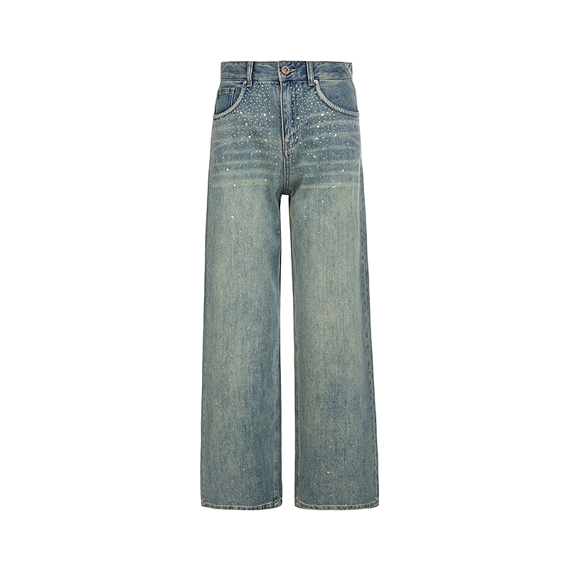 圣迪奥高腰时尚休闲夏季复古宽松九分水洗牛仔裤S25260803