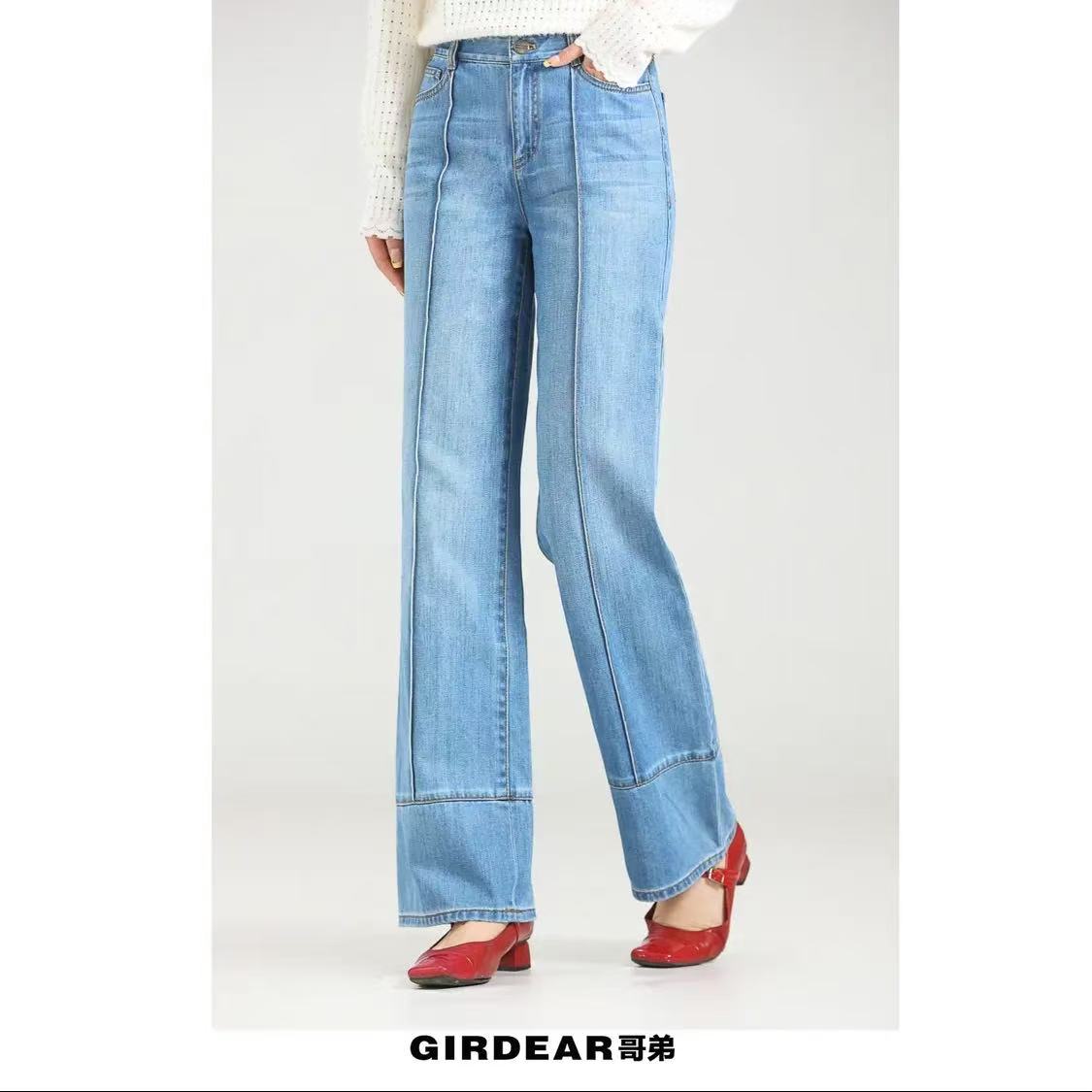 GIRDEAR/哥弟夏季舒适百搭显瘦修身高腰直筒裤宽松牛仔裤110001