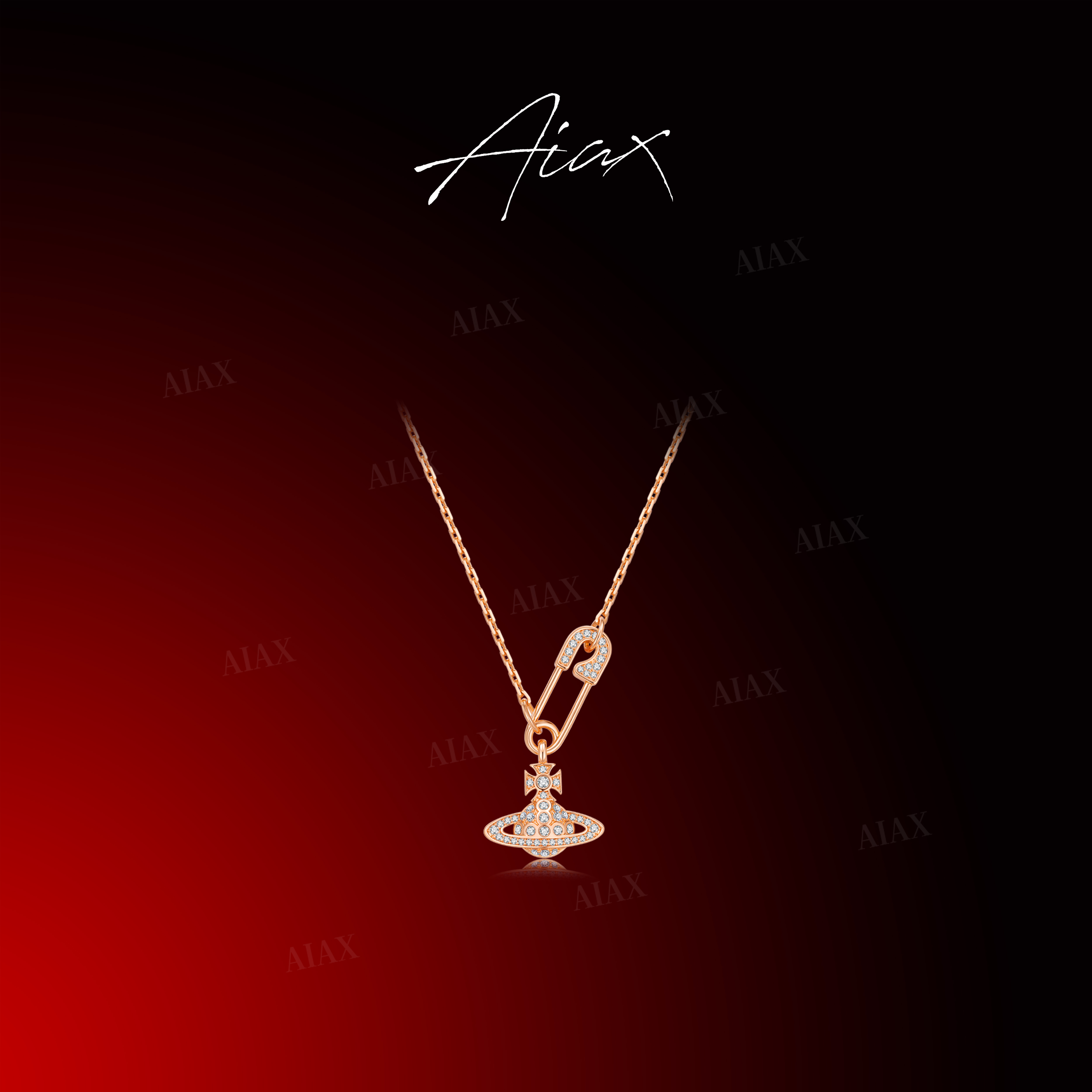 铜合金合成锆石项链 铜合金合成锆石项链 土星项链TSJ10223