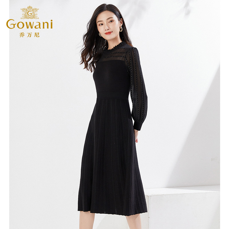 Gowani/乔万尼高级精致感羊毛针织连衣裙商场同款蕾丝显瘦EI3M276