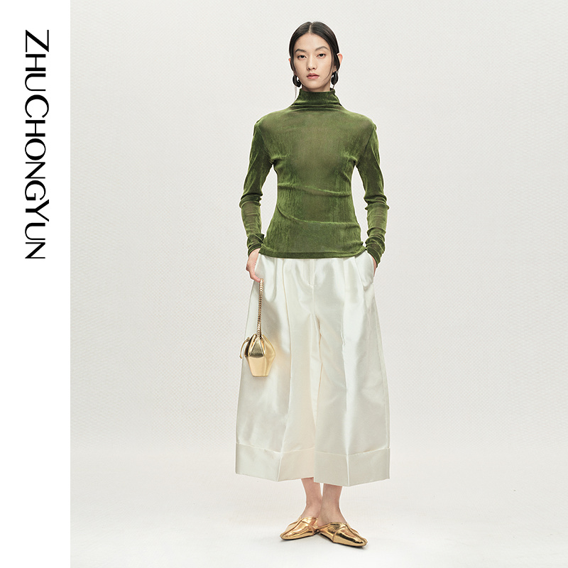 ZHUCHONGYUN2025冬新款修身小高领T恤上衣C1FZ41921