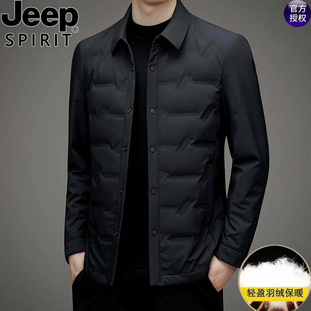 Jeep吉普新款时尚羽绒服男士保暖商务外套秋冬季潮流休闲翻领夹克