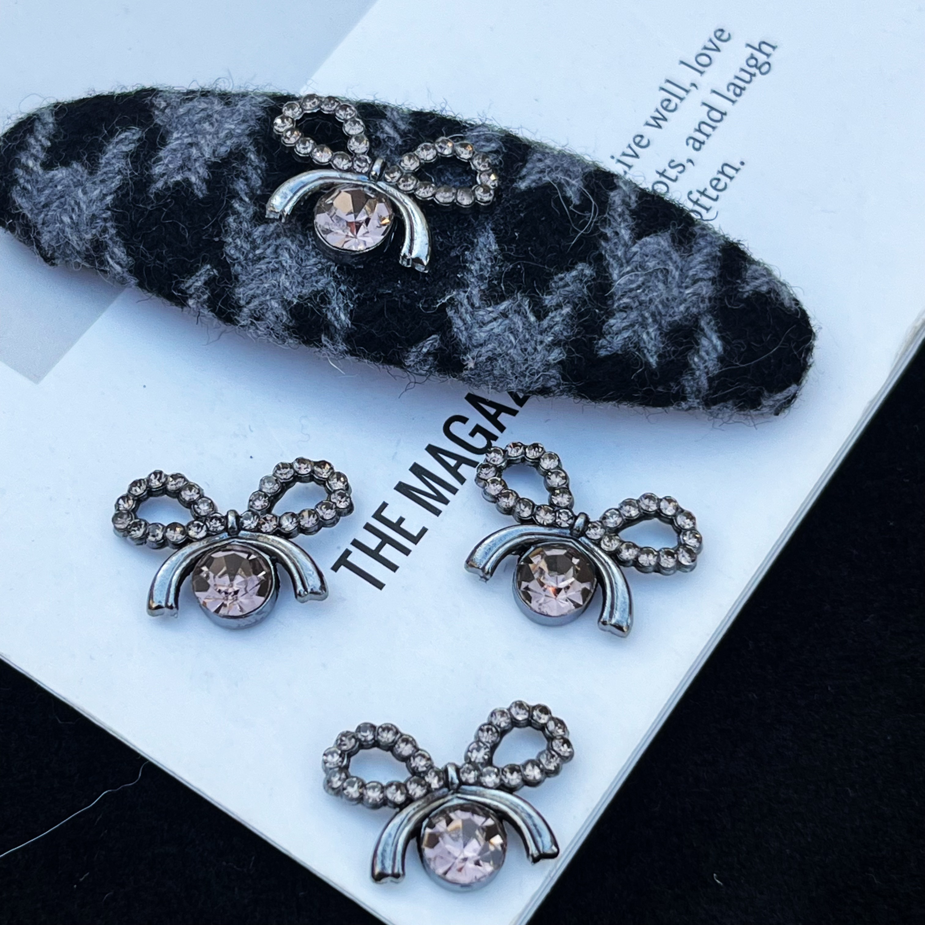  玖阁家新品水钻蝴蝶结合金手工DIY发夹饰品配件