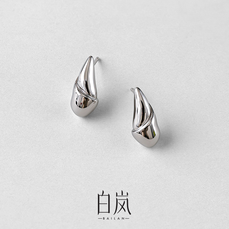 925银耳饰 白岚新芽耳钉女新款925银简约个性小众耳环饰品ED4197