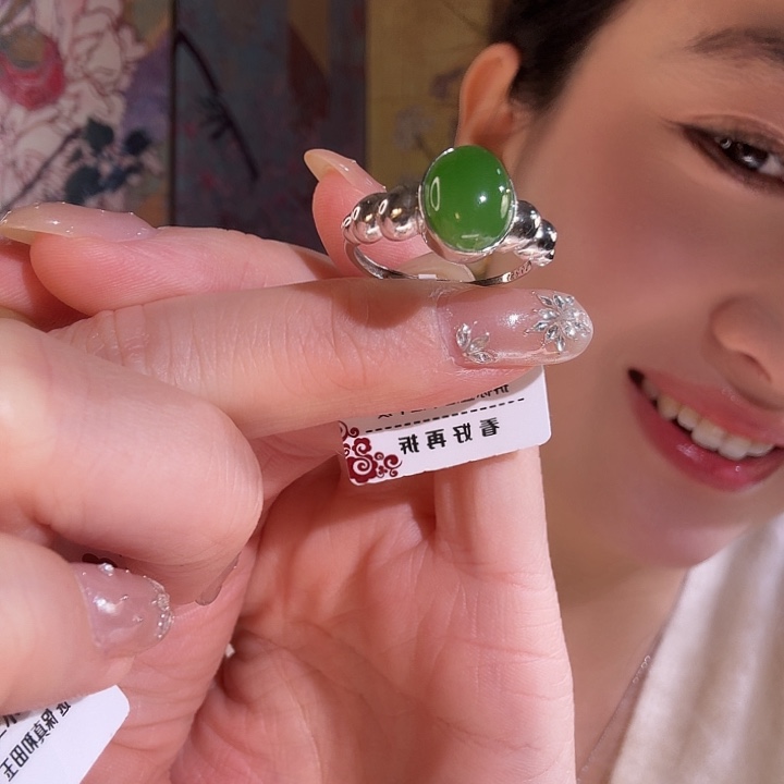 和田玉银S925镶嵌戒指