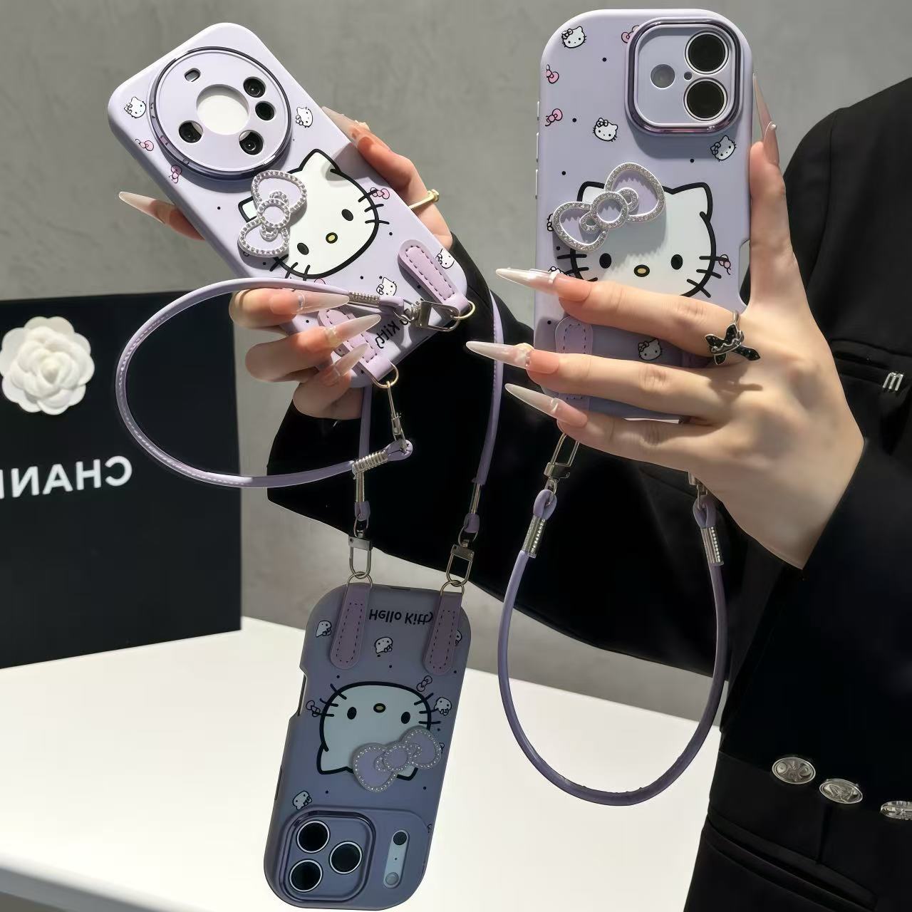 镶钻蝴蝶结KT挂绳适用苹果16/17手机壳iPhone15小米14vivoppo华为