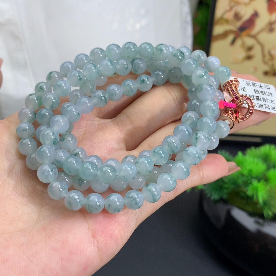 翡翠手链未镶嵌卡6.5冰胶飘蓝花项链