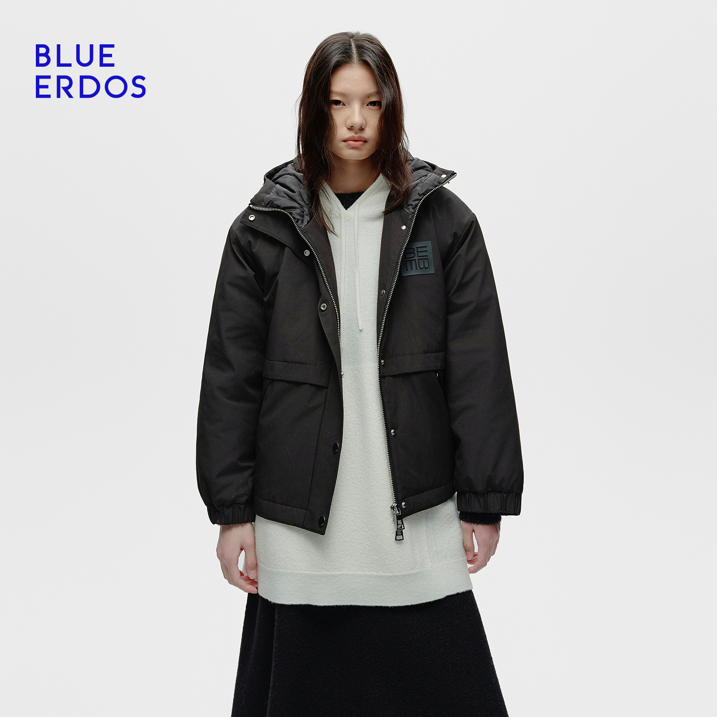 BLUE ERDOS2025冬季新品休闲百搭抽绳连帽羽绒服外套女B256JF019