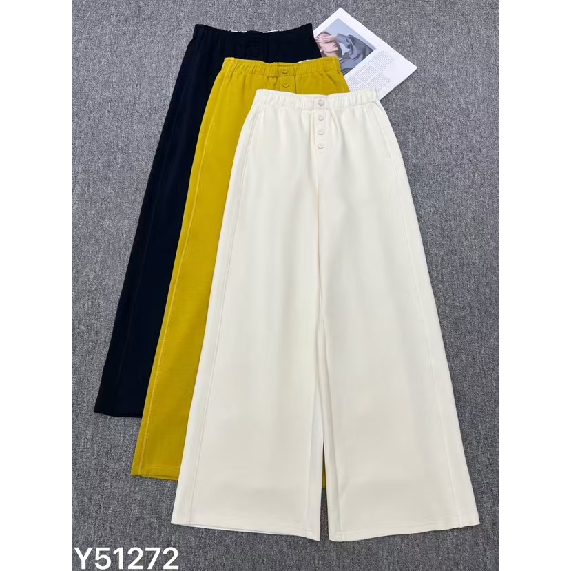 KiKi严选：51272-YER家欧洲站南油春季四粒扣针织阔腿直筒裤